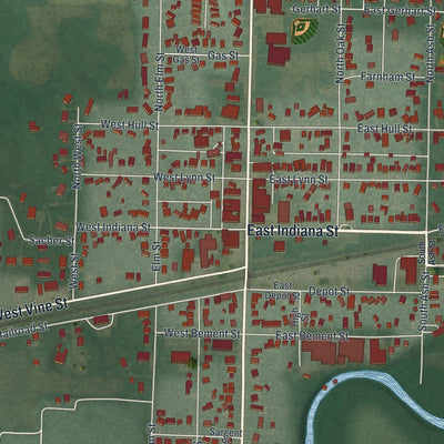 Close-up of the map of Edgerton, Ohio print showing street and building detail