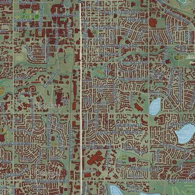 Close-up of the map of Fort Collins, Colorado print showing street and building detail