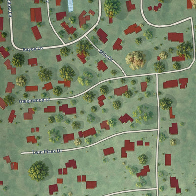 Close-up of the map of Taylor Landing, Texas print showing street and building detail