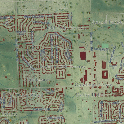 Close-up of the map of Homer Glen, Illinois print showing street and building detail
