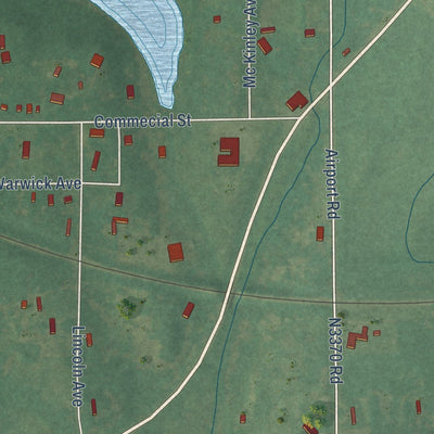 Close-up of the map of Warwick, Oklahoma print showing street and building detail