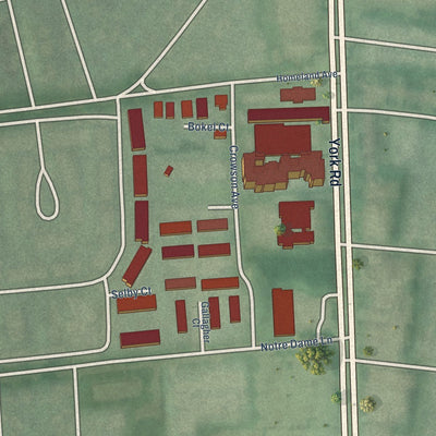 Close-up of the map of York-Homeland, Maryland print showing street and building detail