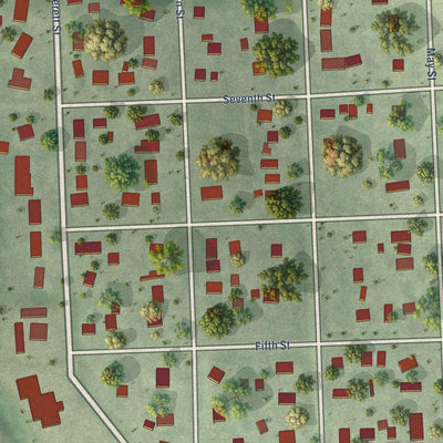 Close-up of the map of Firth, Nebraska print showing street and building detail