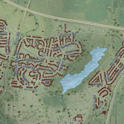 Close-up of the map of Sugar Grove, Illinois print showing street and building detail