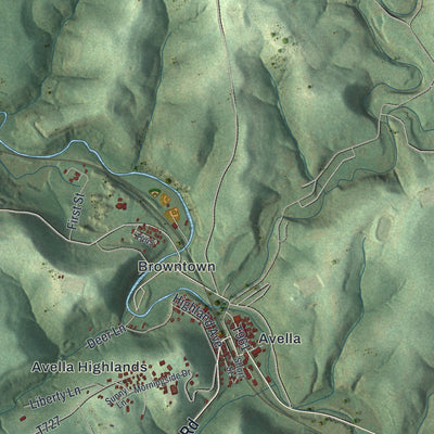 Close-up of the map of Independence, Washington County, Pennsylvania print showing street and building detail