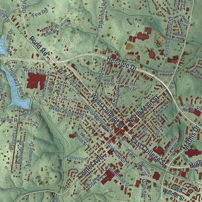 Close-up of the map of Dickson, Tennessee print showing street and building detail