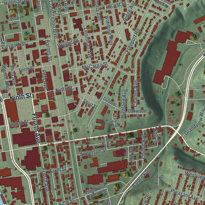Close-up of the map of New Kensington, Pennsylvania print showing street and building detail