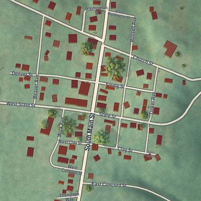 Close-up of the map of West Sunbury, Pennsylvania print showing street and building detail