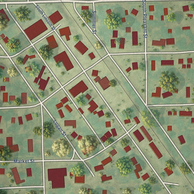 Close-up of the map of Emden, Illinois print showing street and building detail