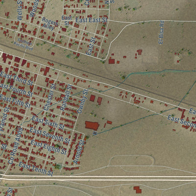Close-up of the map of Lordsburg, New Mexico print showing street and building detail