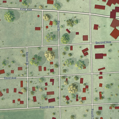 Close-up of the map of Virginia, Nebraska print showing street and building detail