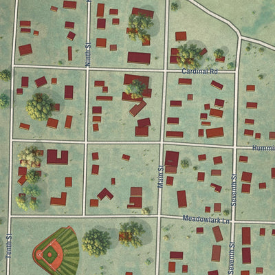 Close-up of the map of Bogue, Kansas print showing street and building detail