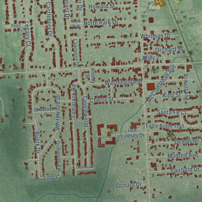 Close-up of the map of Temperance, Michigan print showing street and building detail