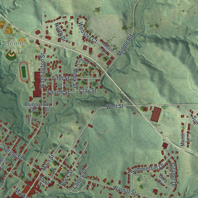 Close-up of the map of Weston, Missouri print showing street and building detail