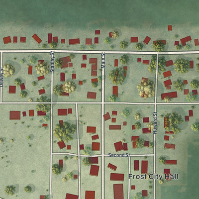 Close-up of the map of Frost, Minnesota print showing street and building detail