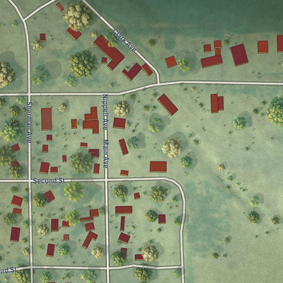 Close-up of the map of Winnetoon, Nebraska print showing street and building detail