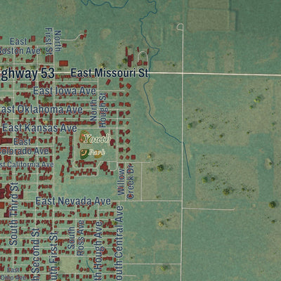 Close-up of the map of Walters, Oklahoma print showing street and building detail