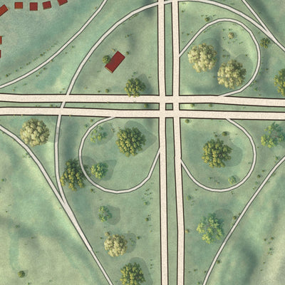 Close-up of the map of Meadowbrook Forest, Georgia print showing street and building detail