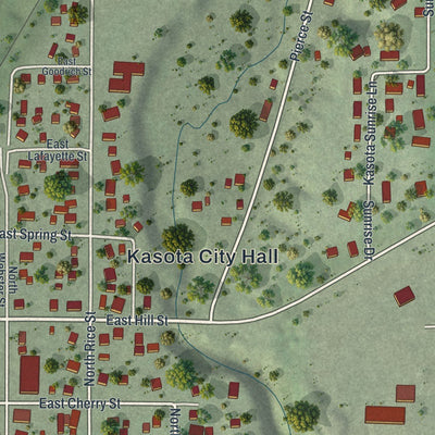 Close-up of the map of Kasota, Minnesota print showing street and building detail