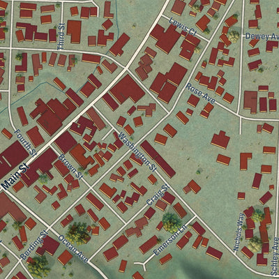 Close-up of the map of Ferndale, California print showing street and building detail