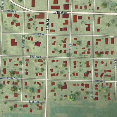 Close-up of the map of Viola, Illinois print showing street and building detail