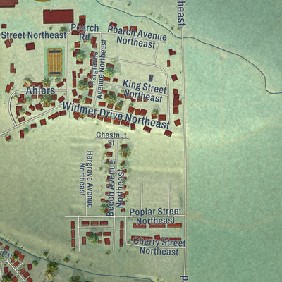 Close-up of the map of Royal City, Washington print showing street and building detail