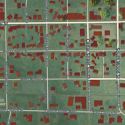 Close-up of the map of East Canton, Ohio print showing street and building detail