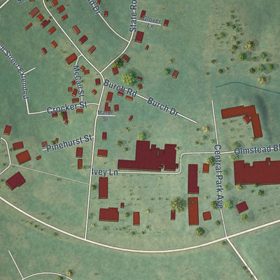 Close-up of the map of Taylortown, North Carolina print showing street and building detail