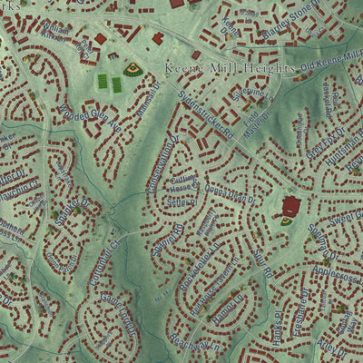 Close-up of the map of Burke, Virginia print showing street and building detail