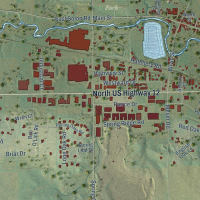 Close-up of the map of Spring Grove, Illinois print showing street and building detail