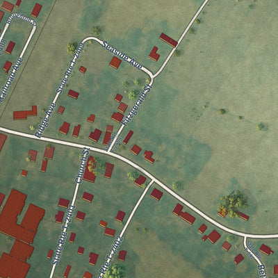 Close-up of the map of Hallwood, Virginia print showing street and building detail