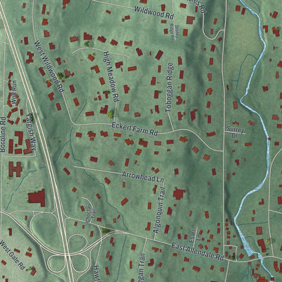 Close-up of the map of Saddle River, New Jersey print showing street and building detail