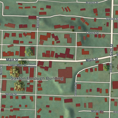 Close-up of the map of Saxton, Pennsylvania print showing street and building detail