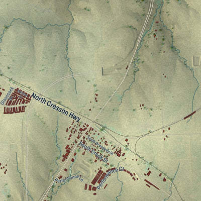 Close-up of the map of Cresson, Texas print showing street and building detail