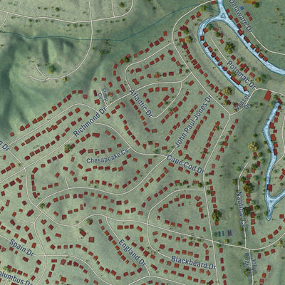 Close-up of the map of Aquia Harbour, Virginia print showing street and building detail