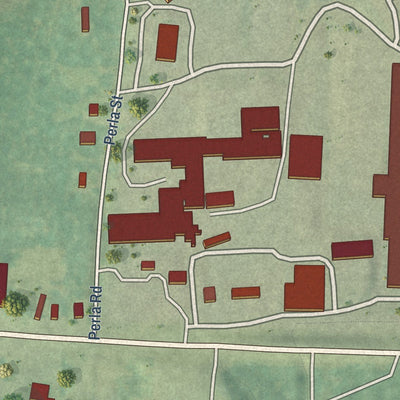 Close-up of the map of Perla, Arkansas print showing street and building detail
