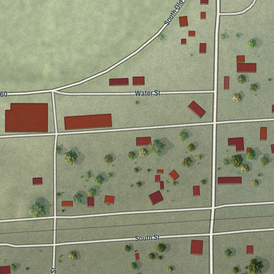Close-up of the map of Dudley, Missouri print showing street and building detail