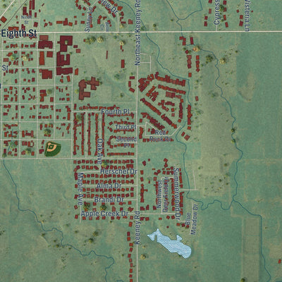 Close-up of the map of Elgin, Oklahoma print showing street and building detail