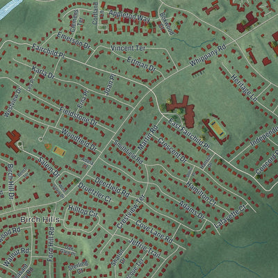 Close-up of the map of Whippany, New Jersey print showing street and building detail