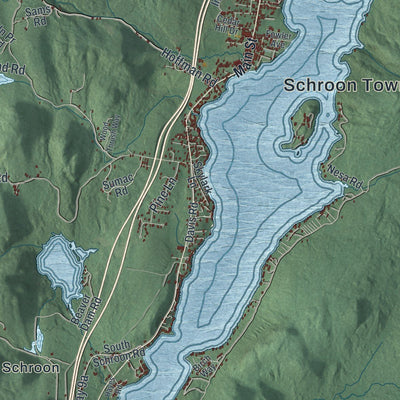 Close-up of the map of Schroon, New York print showing street and building detail