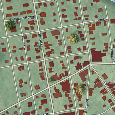 Close-up of the map of Beverly, New Jersey print showing street and building detail