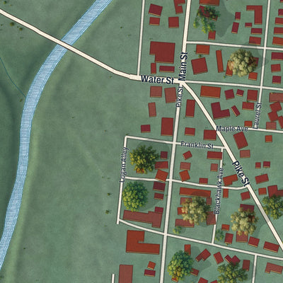 Close-up of the map of Laurelville, Ohio print showing street and building detail