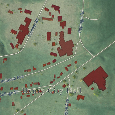 Close-up of the map of Henry, Tennessee print showing street and building detail