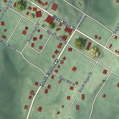 Close-up of the map of Richmond, Ohio print showing street and building detail