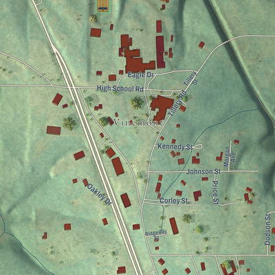 Close-up of the map of South Vinemont, Alabama print showing street and building detail