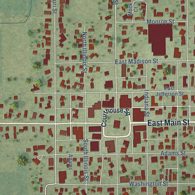 Close-up of the map of Toledo, Illinois print showing street and building detail