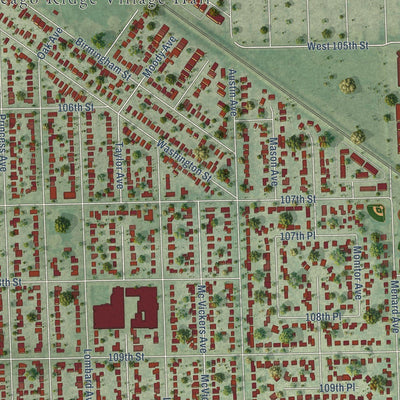 Close-up of the map of Chicago Ridge, Illinois print showing street and building detail
