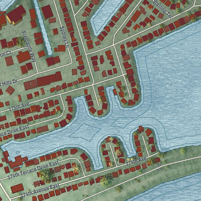 Close-up of the map of Redington Shores, Florida print showing street and building detail