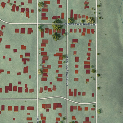 Close-up of the map of Peachtree Heights East, Georgia print showing street and building detail