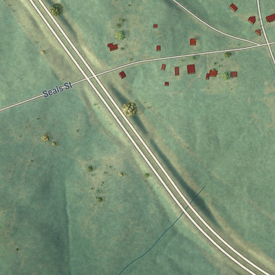 Close-up of the map of Waverly, Alabama print showing street and building detail